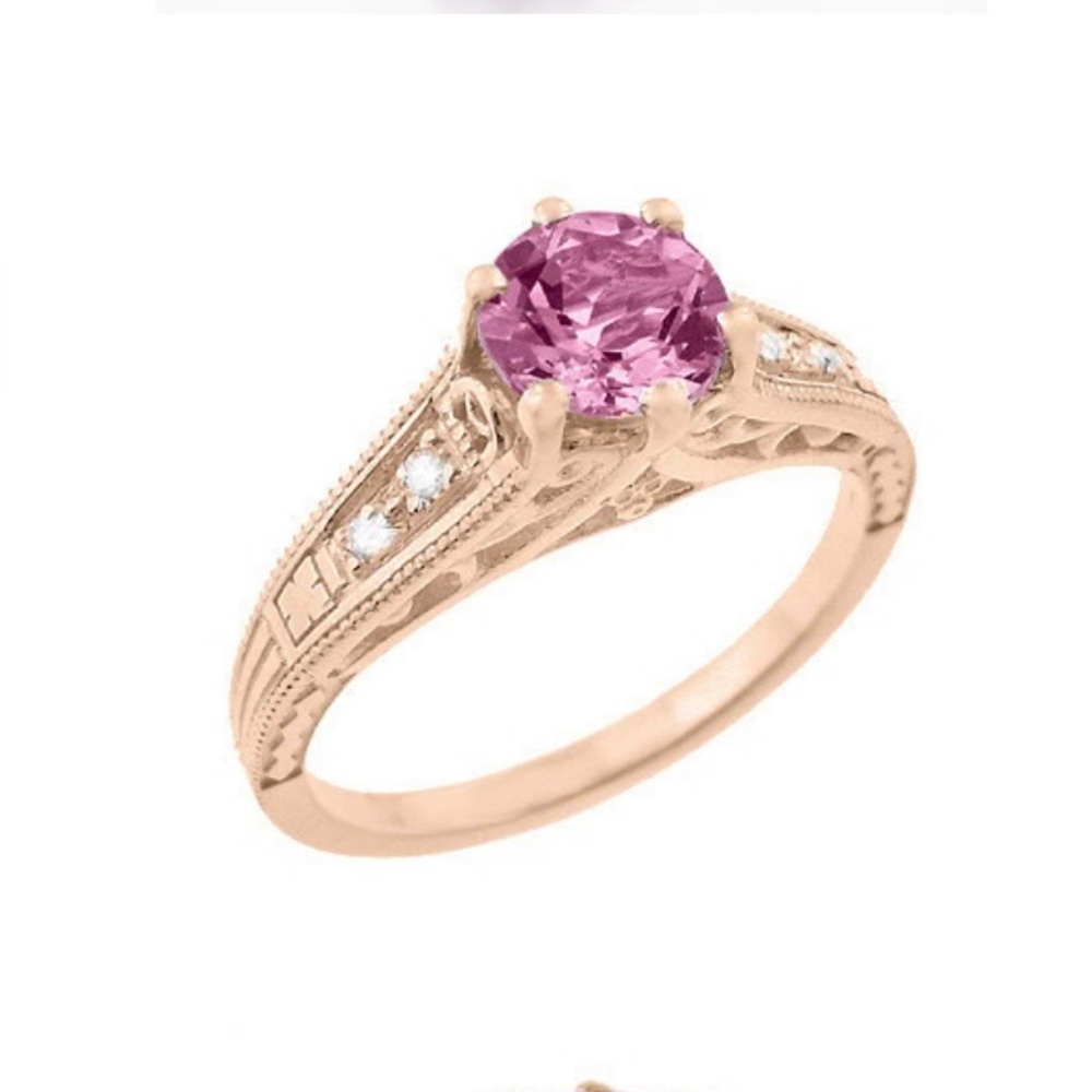 Rose gold with real pink Sapphire and diamonds set. 14k rosegold.NOT plated.